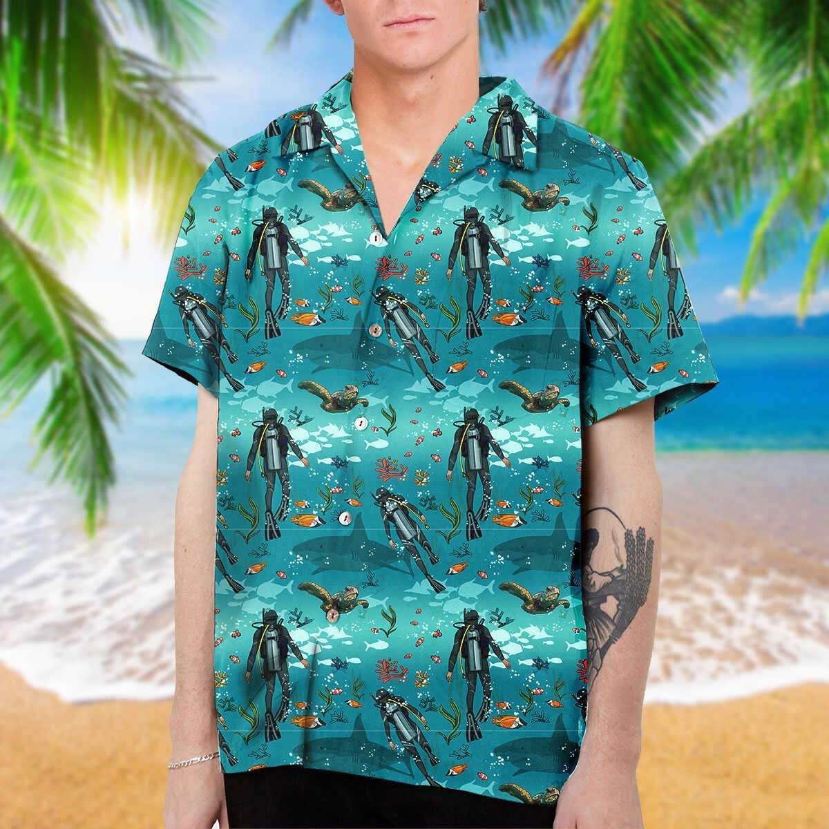 Simple Scuba Diving Blue Unisex Hawaiian Shirts{Size}