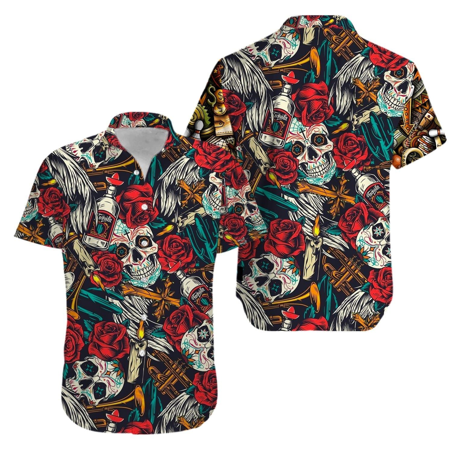 Skull Rose & Alcohol Aloha Hawaiian Shirts #Kv{Size}