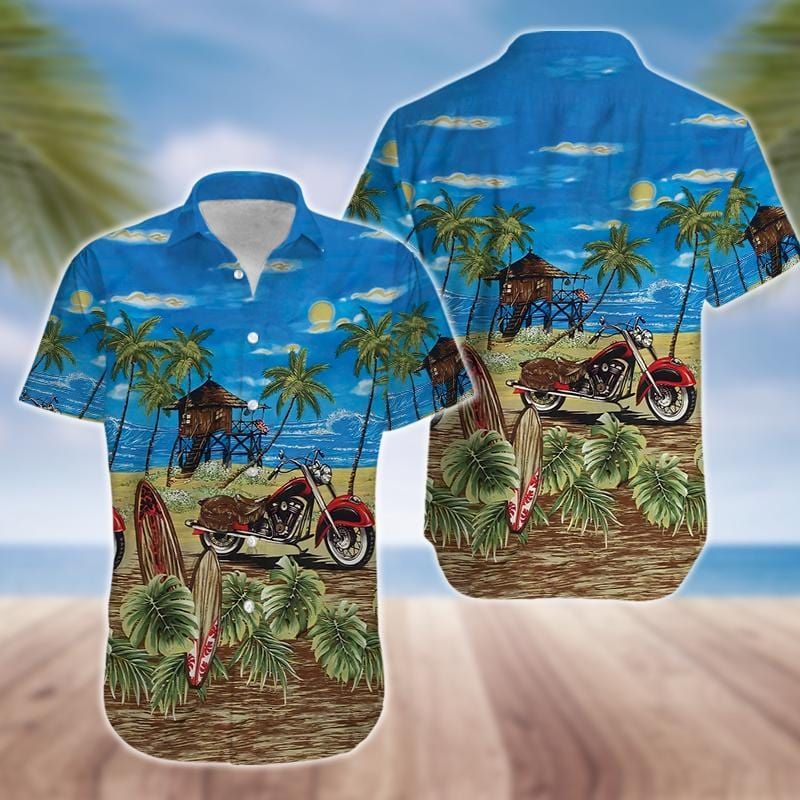 Tropical Motorcycles Unisex Hawaiian Aloha Shirts #H{Size}