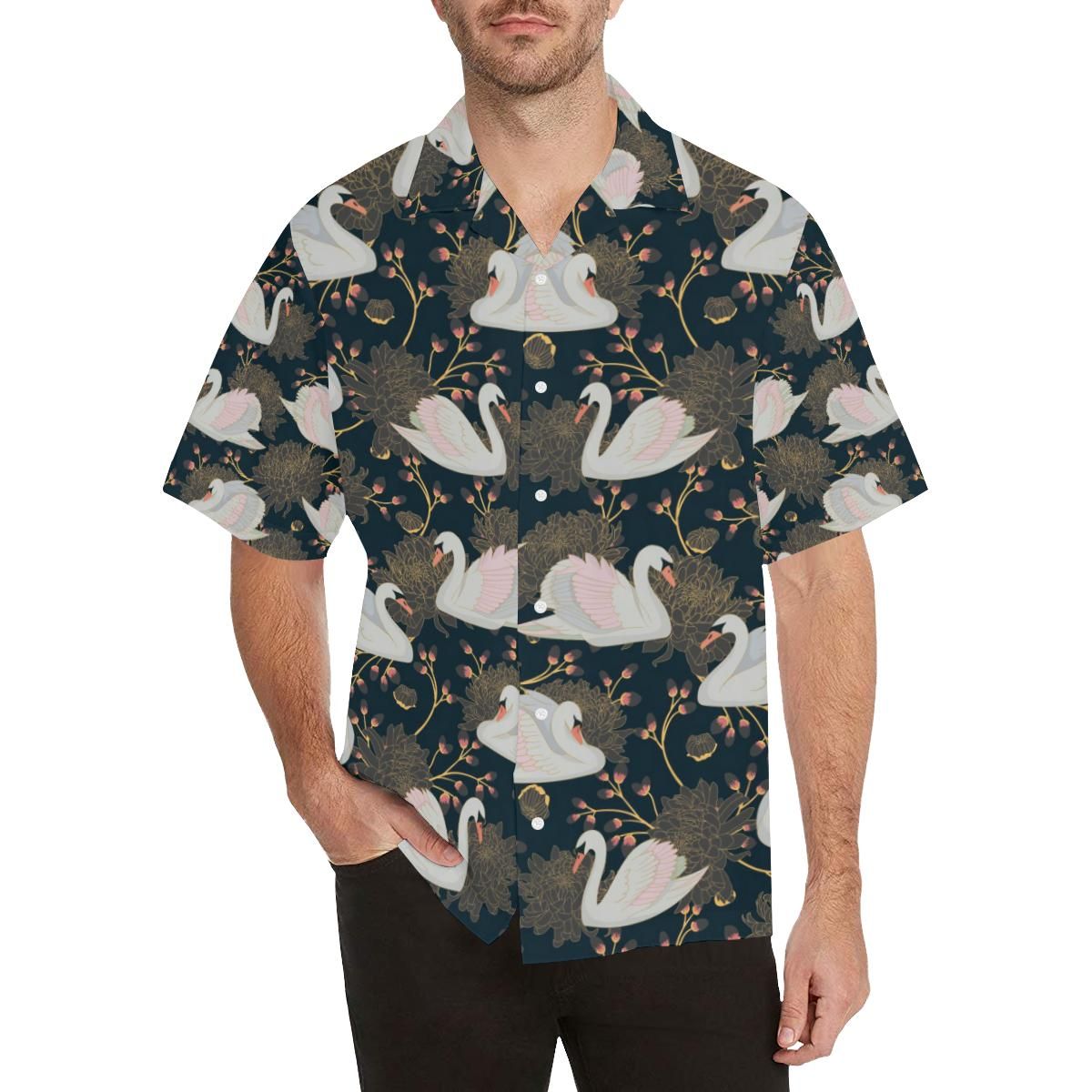 Swan Pattern MenâS All Over Print Hawaiian Shirt{Size}