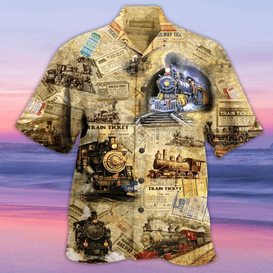 Vintage Trains Hawaiian Aloha Shirts{Size}