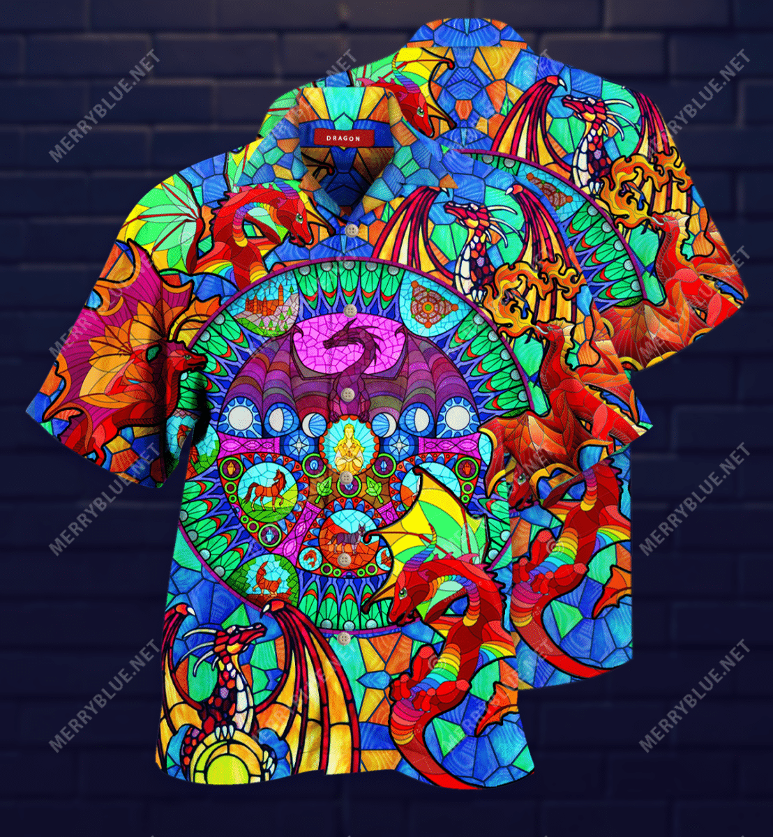 Stained Glass Dragon Hawaiian Shirt{Size}