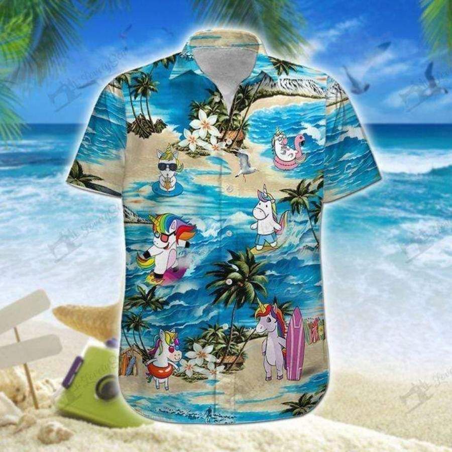 Unicorn Surfing Summer Vibe Tropical Hawaiian Aloha Shirts #Dh{Size}