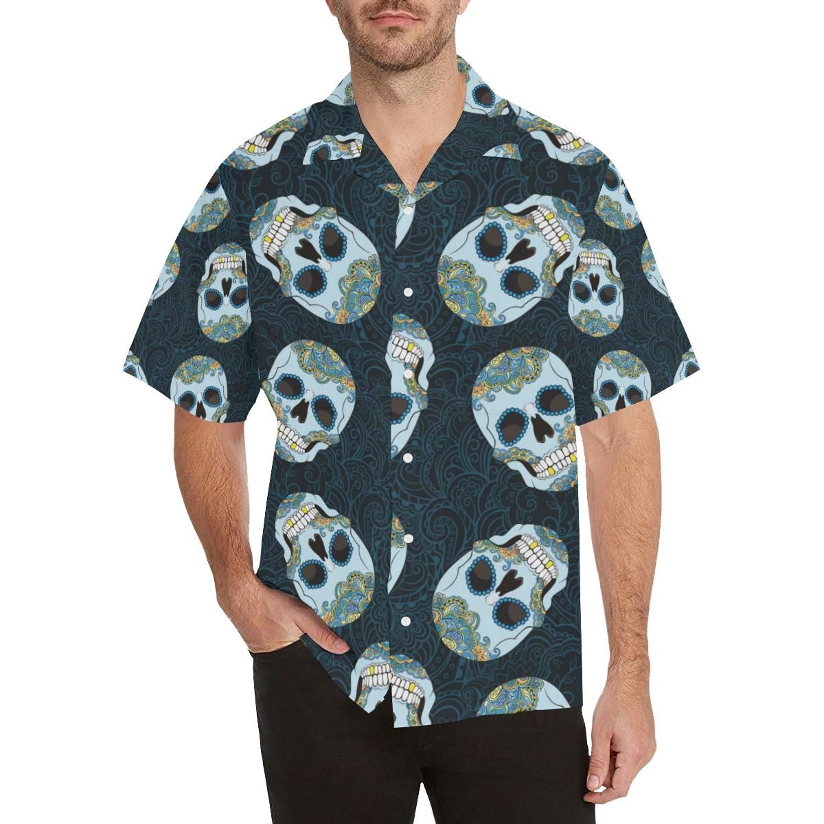 Suger Skull Pattern MenâS All Over Print Hawaiian Shirt{Size}