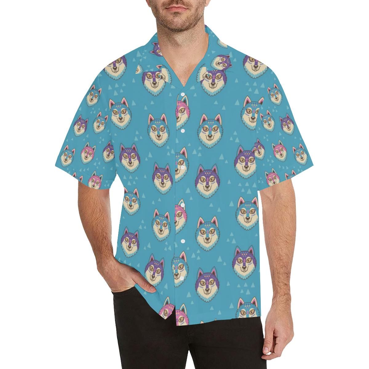 Siberian Husky Head Pattern MenâS All Over Print Hawaiian Shirt{Size}