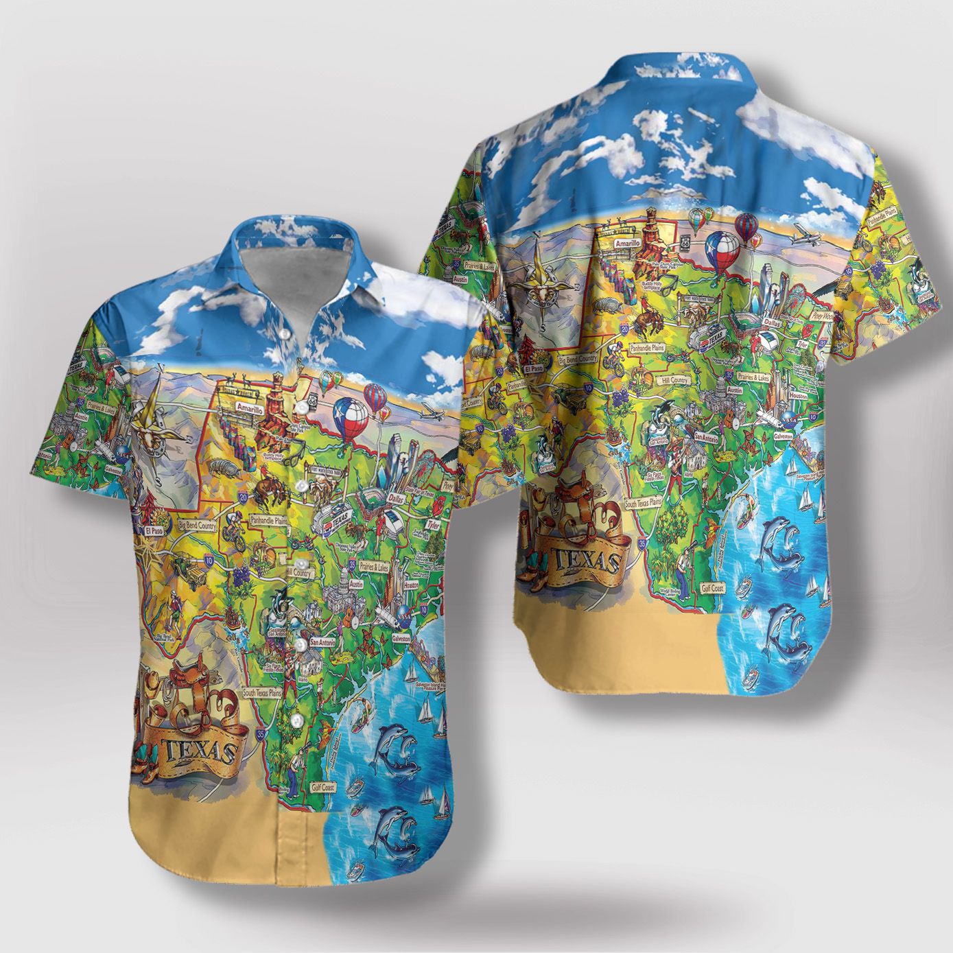 Texas Travel map Hawaiian Shirt{Size}