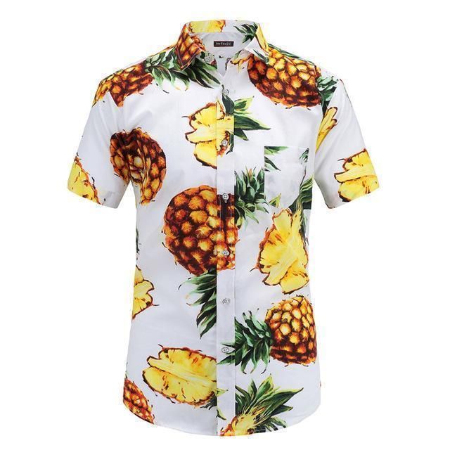 Shirt-Hawaiian Mens Shirts Short Sleeves, Pineapple Print{Size}