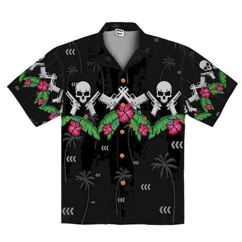 Skull & Gun Hawaiian Aloha Shirts #V{Size}