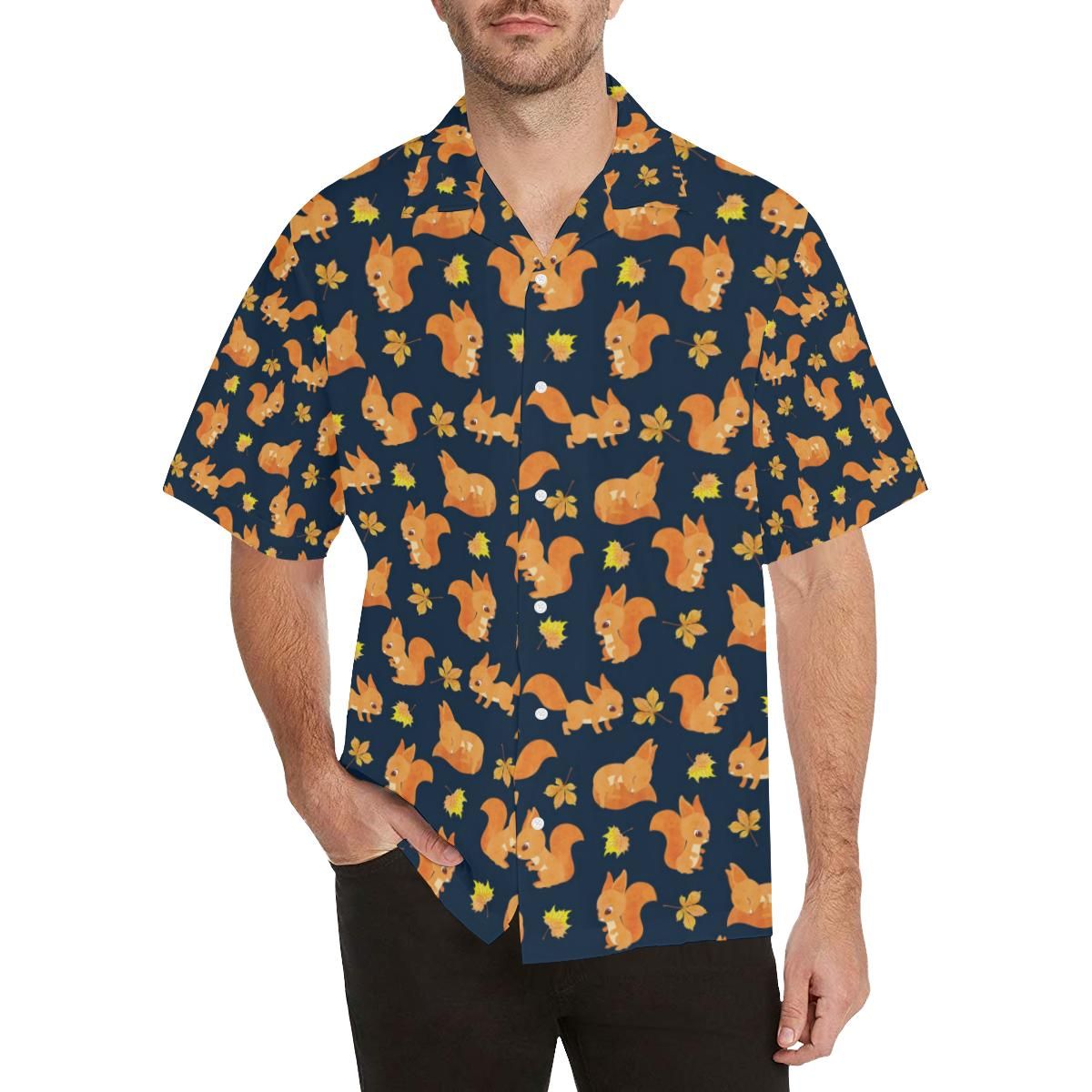 Squirrel Pattern Print Design 05 MenâS All Over Print Hawaiian Shirt (Model T58){Size}