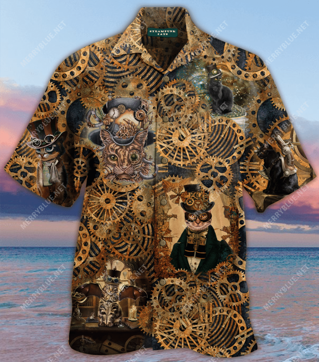 Steampunk Cat Unisex Hawaiian Shirt{Size}