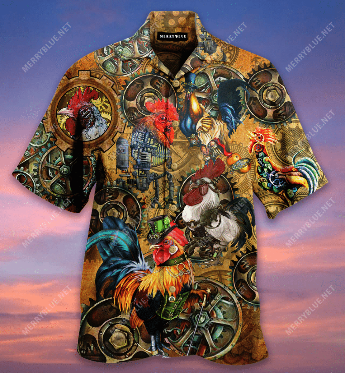 Steampunk Rooster Unisex Hawaiian Shirt{Size}