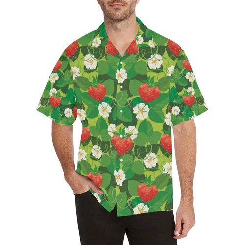 Strawberry Leaves Pattern MenâS All Over Print Hawaiian Shirt{Size}