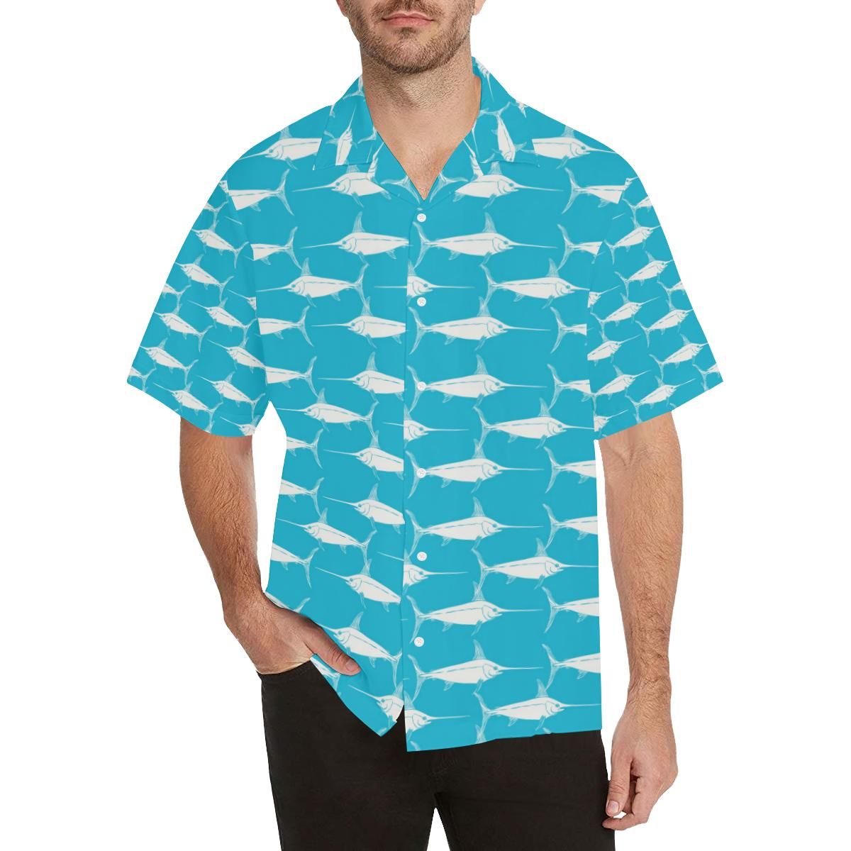 Swordfish Pattern Print Design 02 MenâS All Over Print Hawaiian Shirt (Model T58){Size}