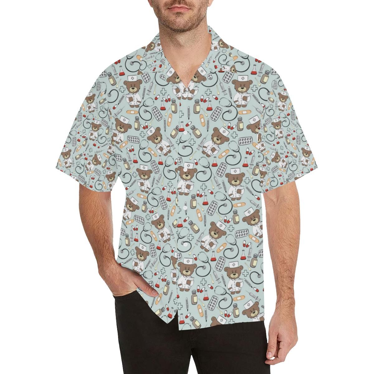 Teddy Bear Pattern Print Design 02 MenâS All Over Print Hawaiian Shirt (Model T58){Size}