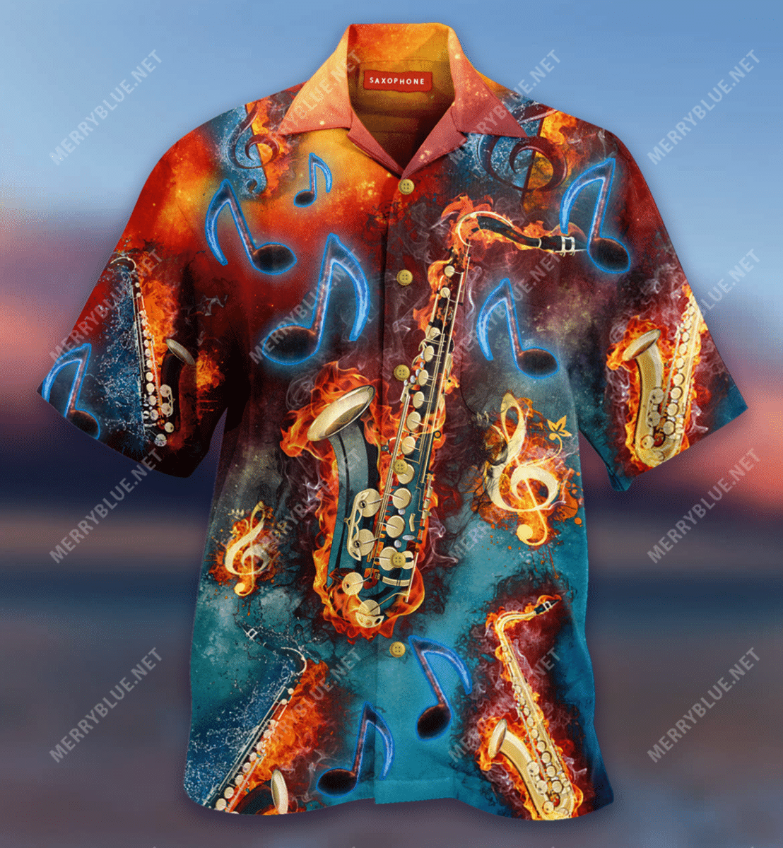 The Burning Melodies Of Saxophone Hawaiian Shirt{Size}