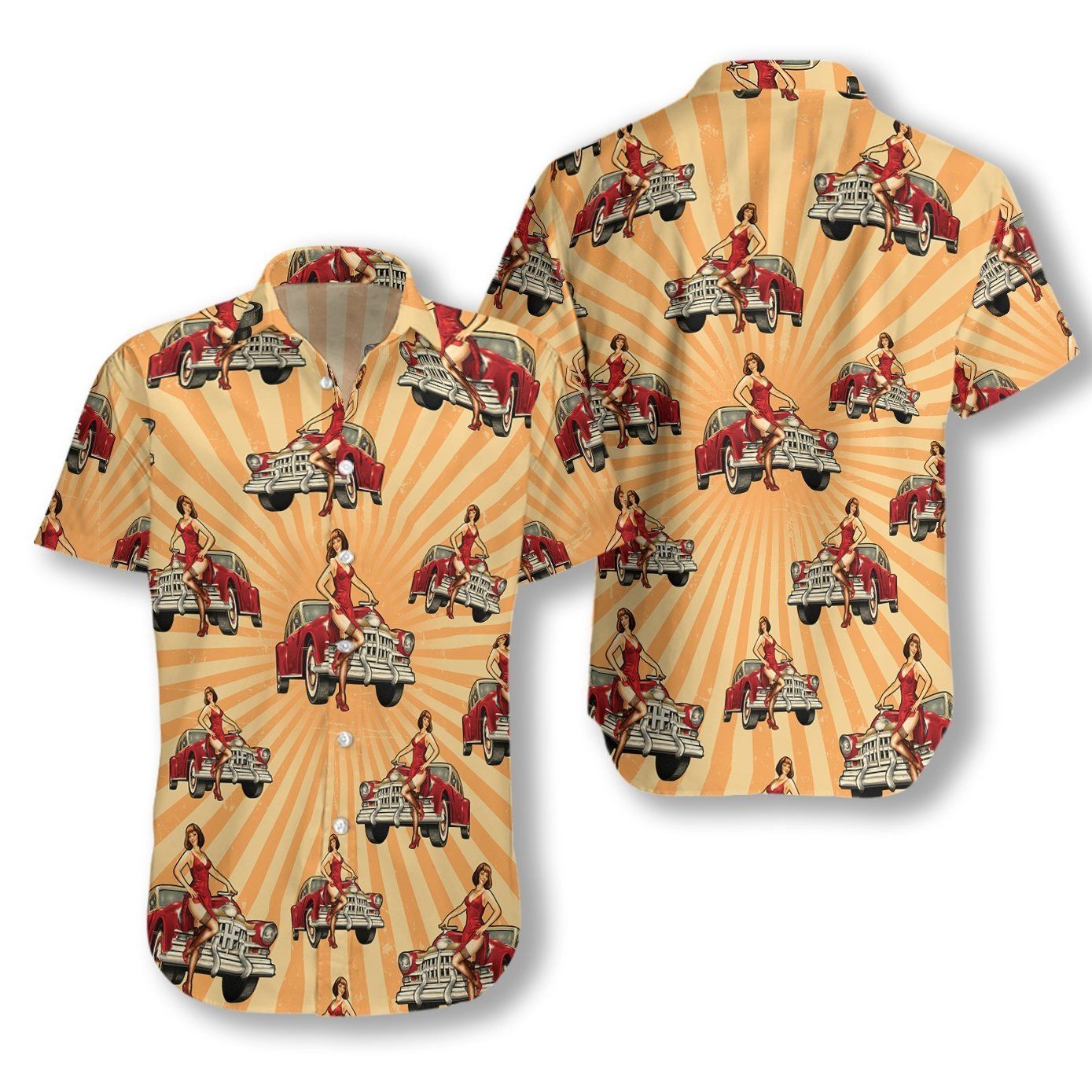 Vintage Car And Chick For Dinner Ez26 3010 Hawaiian Shirt{Size}