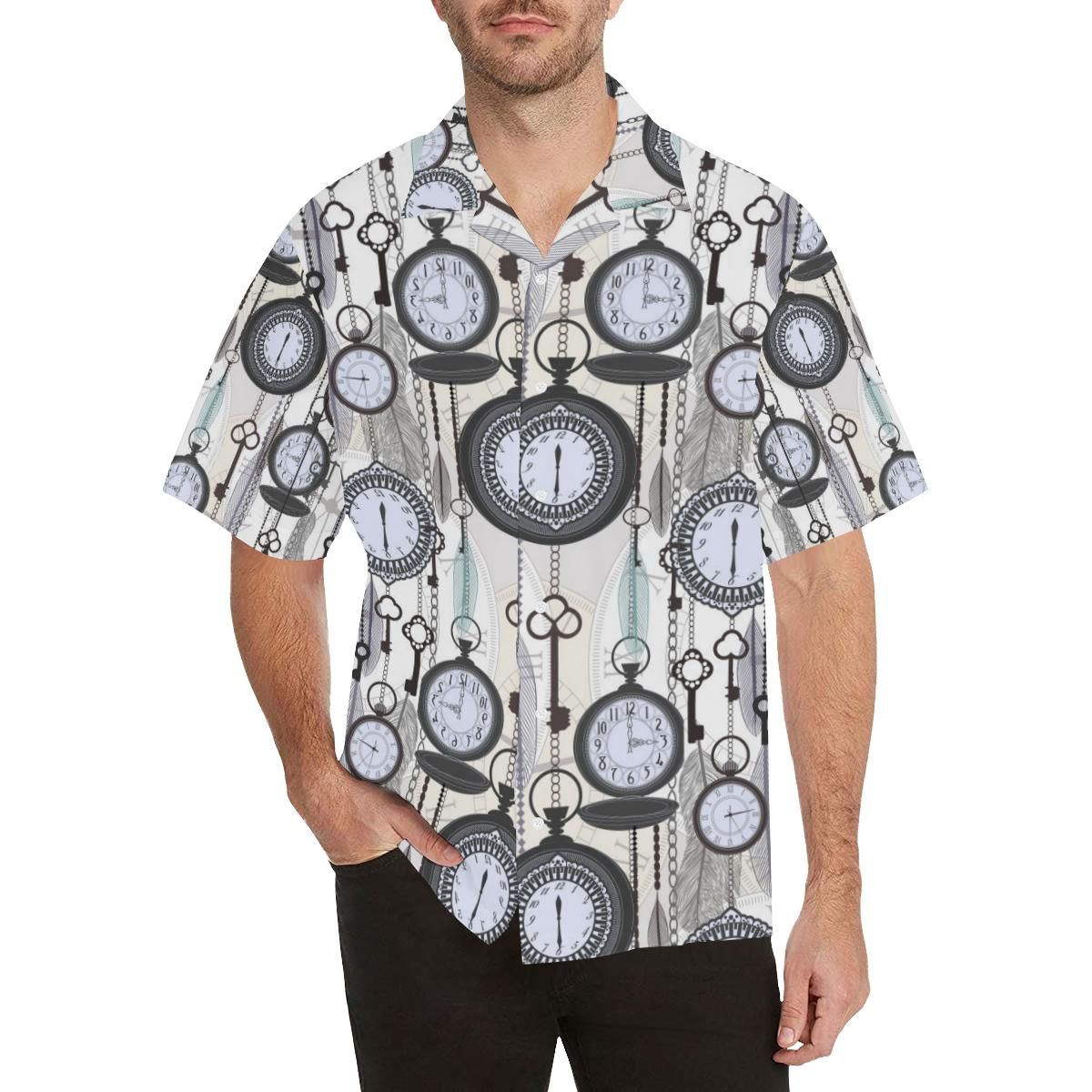 Vintage Clock Pattern MenâS All Over Print Hawaiian Shirt{Size}