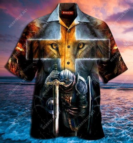 Warrior Of Christ Lion Cross Unisex Hawaiian Shirt{Size}