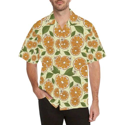 Sliced Orange Leaves Pattern MenâS All Over Print Hawaiian Shirt{Size}