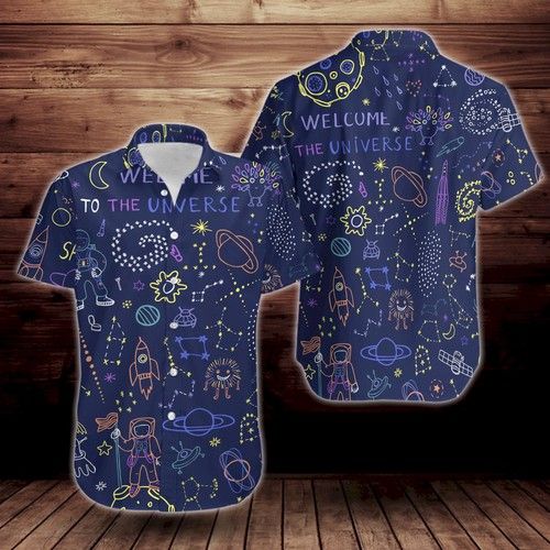 Space Planet Pattern Short Sleeve Hawaiian Shirt{Size}