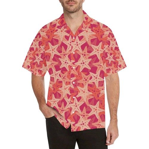 Starfish Red Theme Pattern MenâS All Over Print Hawaiian Shirt{Size}