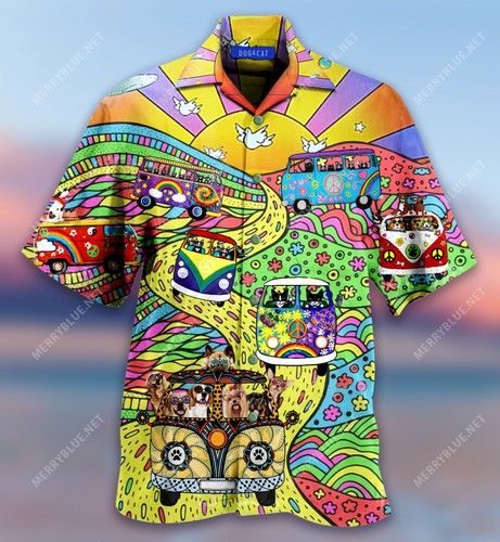 Stay Trippy Little Hippie Cats Dogs Unisex Hawaiian Shirt{Size}