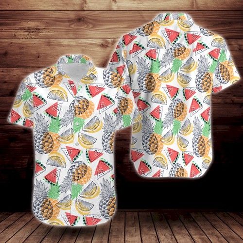 Summer Fruits Print Pattern Short Sleeve Hawaiian Shirt{Size}