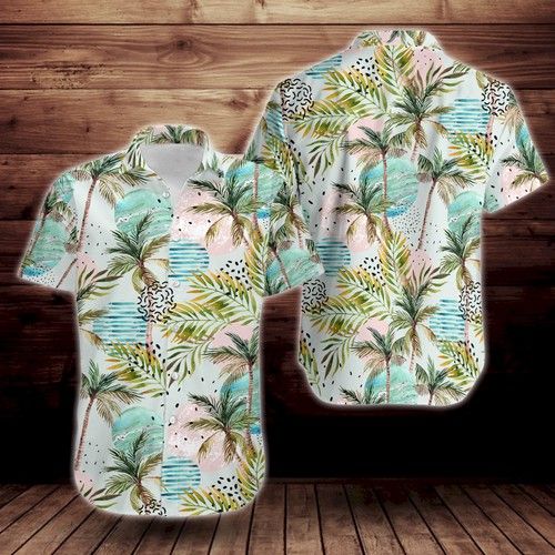 Summer Palm Tree Pattern Print Design Short Sleeve Hawaiian Shirt{Size}