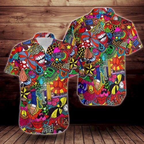 Trippy Art Print Pattern Short Sleeve Hawaiian Shirt{Size}