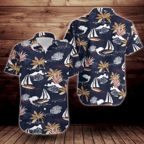 Tropical Island Print Pattern Short Sleeve Hawaiian Shirt{Size}