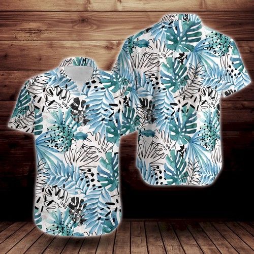 Tropical Leaves Pattern Short Sleeve Hawaiian Shirt{Size}