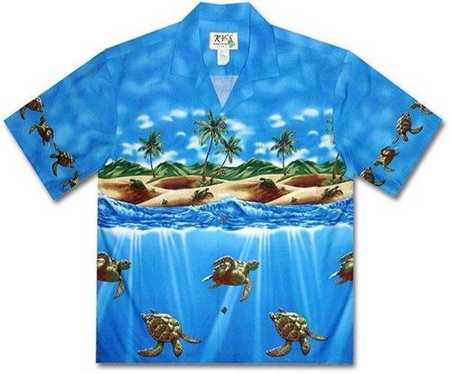 Turtle Attack Blue Hawaiian Shirt{Size}