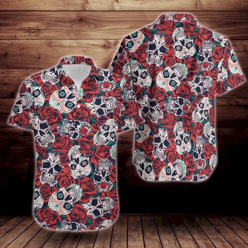 Vintage Day Of Dead Print Pattern Short Sleeve Hawaiian Shirt{Size}