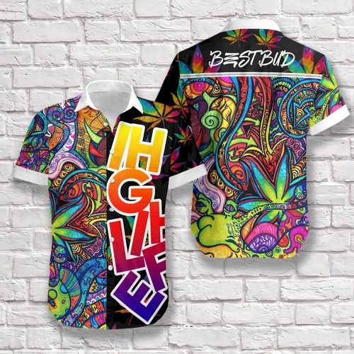 Weed High Life Best Bud Men Women Unisex Short Sleeves Hawaiian Shirt{Size}