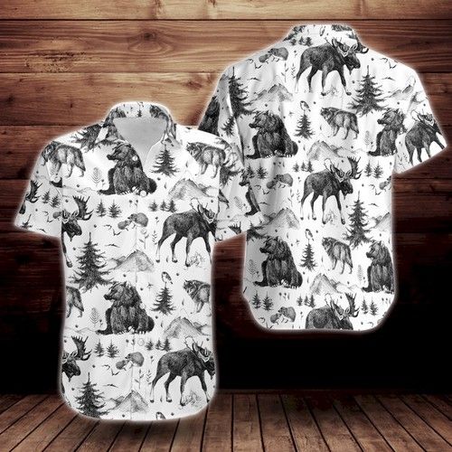 Wild Animals Pattern Print Design Short Sleeve Hawaiian Shirt{Size}