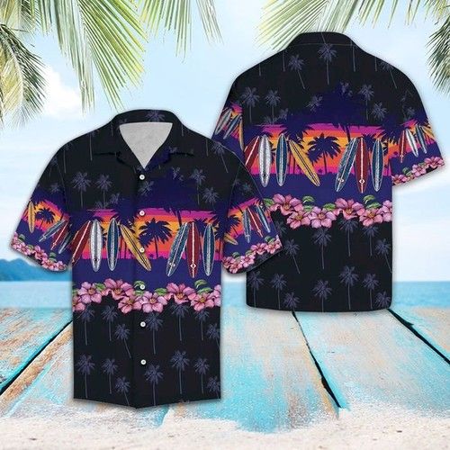 Surf Border Chest Hawaiian Shirt Summer{Size}