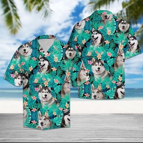 Siberian Husky Tropical Hawaiian Shirt Summer{Size}