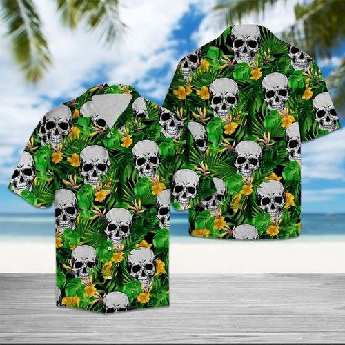 Skull Tropical Wild Flower Hawaiian Shirt Summer{Size}