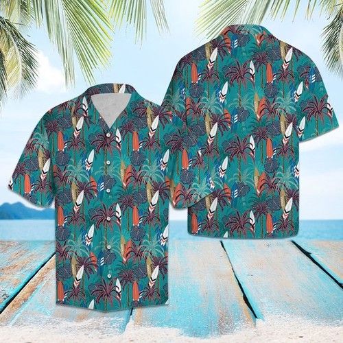 Surfboard Coconut Palm Hawaiian Shirt Summer{Size}