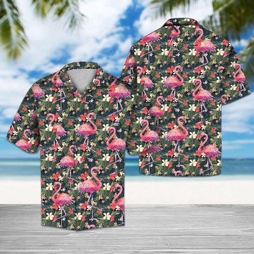 Tropical Flamingo Hawaiian Shirt Summer{Size}