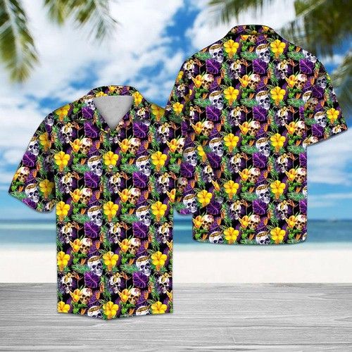 Tropical Purple Skull Hawaiian Shirt Summer{Size}