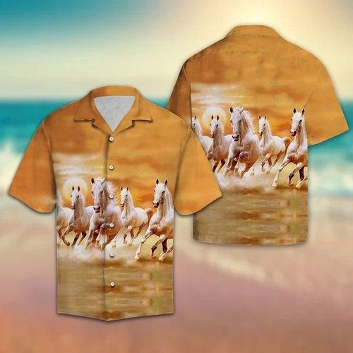 White Horses Hawaiian Shirt Summer{Size}