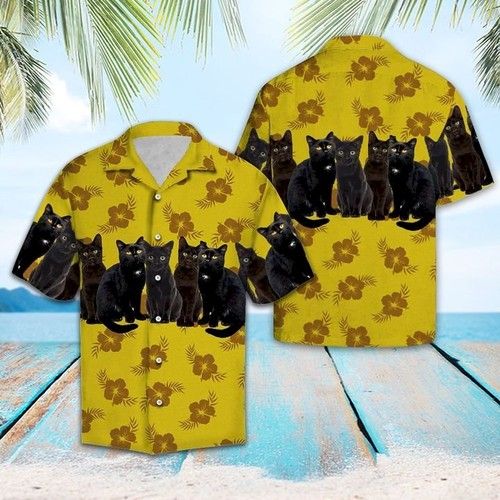 Tropical Black Cat Hawaiian Shirt Summer{Size}