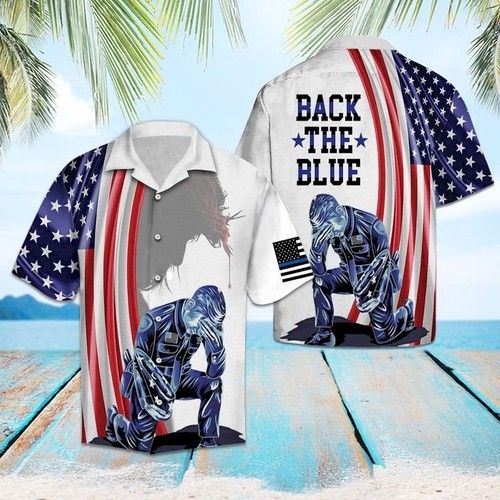 Us Police Officer Back The Blue Hawaiian Shirt Summer{Size}