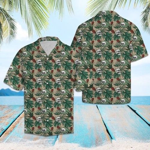 Skull Palm Leaves Hawaiian Shirt Summer{Size}