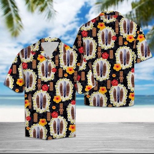 Surfboard Tiki Pattern Hawaiian Shirt Summer{Size}