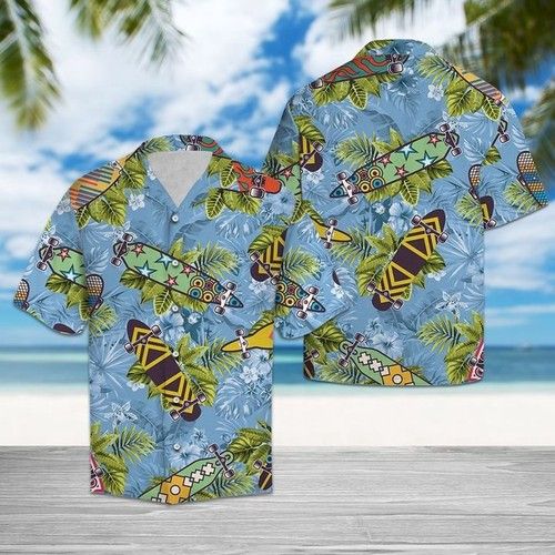 Skateboard Tropical Hawaiian Shirt Summer{Size}