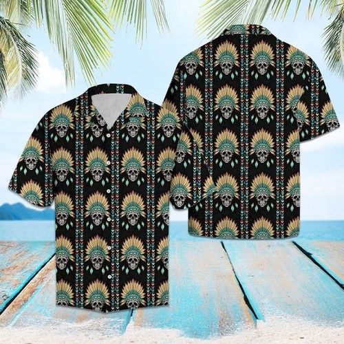 Skull Native Pattern Hawaiian Shirt Summer{Size}