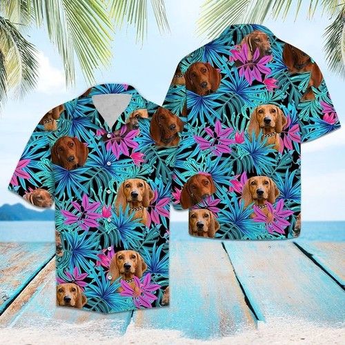 Tropical Redbone Coonhound Hawaiian Shirt Summer{Size}