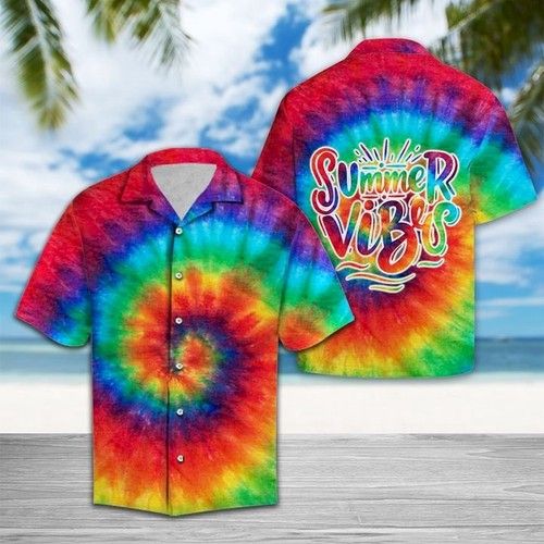 Summer Vibes Tie Dye Hawaiian Shirt Summer{Size}